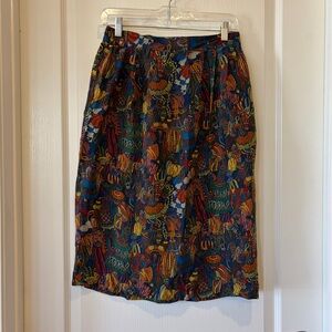 Vintage Silk Midi Skirt - Tassel Print